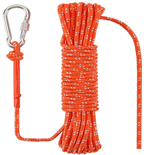 NorthPada 6 mm x 30 meter (1/4 tum) räddningsrep polypropylen-rep flytande rep ankare rep båt rep marint rep docka linjer kajak kanot bogsering kastlina reflekterande orange