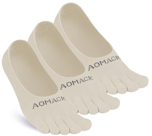 aomagic Toe Socks No Show Women Men Liner Socks Invisible Non-Slip Low Cut Finger Socks Soft Breathable, Nude Medium - 3 Pairs