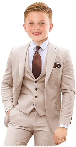 Boy Suits Slim Fit 3 Pieces Beige Suit for Boys Formal Wedding Outfit Kids Prom Tuxedo Dresswear Set Size 8