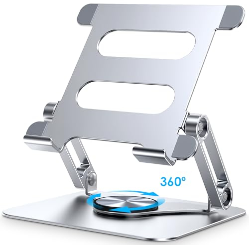 Lucrave iPad Ständer, Tablet Ständer für Schreibtisch mit 360° drehbarer Basis, faltbarer Monitorständer aus Aluminium, kompatibel mit Tablets wie iPad Pro 9,7, 10,5, 12,9 Air Mini 4 3, Tab(4–13 Zoll)