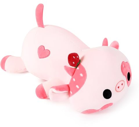 shownicer Grande peluche a forma di mucca, 1,5 kg, peluche Kawaii, grande cuscino in peluche, regalo per bambini e bambine, 12 anni (rosa, 50 cm)