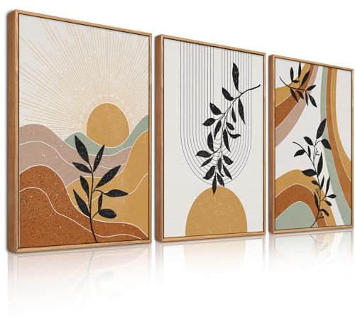 BINCUE Boho Abstrakte Wandkunst,Gemälde Mitte Jahrhundert,Geometrische Linien Illustrationen Wandbilder,Moderne Dekoration fur Wohnzimmer Schlafzimmer Kunstwerk Dekoration,Rahmen,30x40cm*3