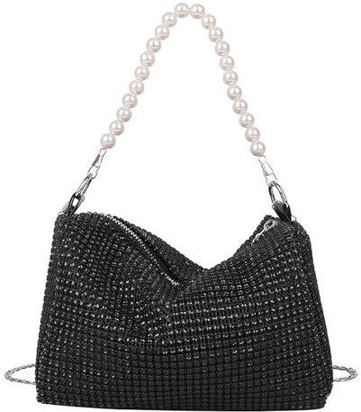 lomdung Damen Glitzer Tasche, Clutch mit Abnehmbarer Kette, Kettentasche Abendtasche Damen Hohe Kapazität mit Reißverschluss, Elegante Tasche Damen, für Abend Prom Hochzeit Party Bankett, Schwarz