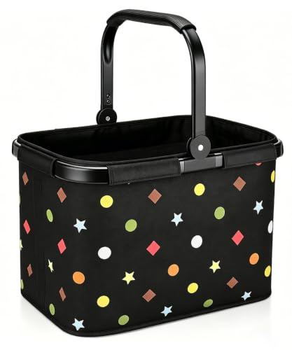 Diurwur Panier de transport pliable - Grand panier à provisions - Panier de pique-nique avec poignées rembourrées - Panier pliable pratique avec cadre en aluminium - 30 l - Idéal pour les voyages, les