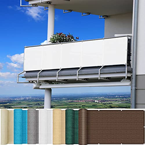 Rete frangivista per balcone, 90 x 650 cm, ventilata, protezione UV, con occhielli, fascette e cordino, ideale per muri e cortili, colore bianco