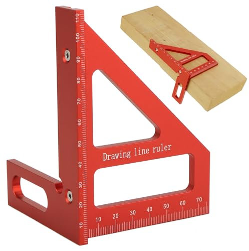 QWORK® Règle de mesure multi-angle 3D, rapporteur carré 45/90 degrés en alliage d'aluminium, outil triangulaire à onglet rouge pour le travail du bois et l'ingénierie