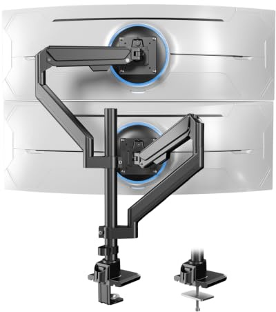 Dubbel monitorarm för 17-40 tum, gasfjäder, full rörelse | Ergonomisk design, exakt inriktning, stabil & robust, utrymmesbesparande, 12 kg per arm, VESA 75/100, Svart