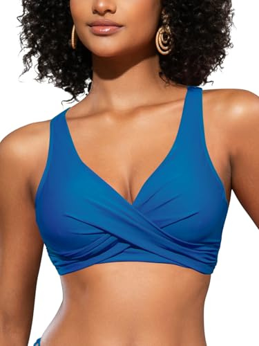 SHEKINI Top Bikini Donna con Ferretto Push Up Regolabile Mare Costume Bagno Top(S, Blu-121)