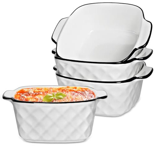Iceten 4PCS Ceramic Baking Dishes with Handles, 5.75Square Lasagne Dish for Air Fryer, Baking Dish, Pie Dishes for The Oven, Pasta Bake Dish for Lasagne/Pie/Casserole/Tapas(White) (White 1)