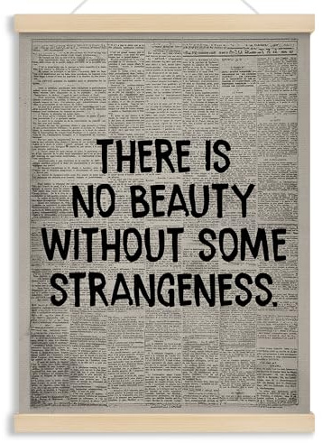 MOTERMATE There Is No Beauty Without Some Strangeness Poster Hanger Frame, Retro Black and White Newspaper Wall Hanging Decor Art Framed for Home Office, Vintage Wall Poster Prints, 12x16 Inch