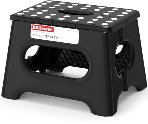 HBTower Folding Step Stool 9 Inch, 600 LBS Capacity with Safety Lock, Black