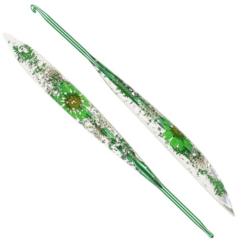 Reessy 4.0mm Crochet Hooks, Aluminium Crochet Hook with Transparent Dried Flowers Handle, Ergonomic Crochet Hooks for Arthritis Hand Comfortable Crocheting (Single Hook)