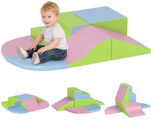 HOMCOM 6 Pz Baby Motricity Module EPE Schiuma con rivestimento sintetico, Blocchi di schiuma di costruzione, Giocattoli educativi per bambini in età prescolare, Multicolore