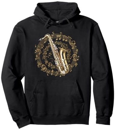 Saxofón Dorado Musical Instrumento Noble Adornado Sudadera con Capucha
