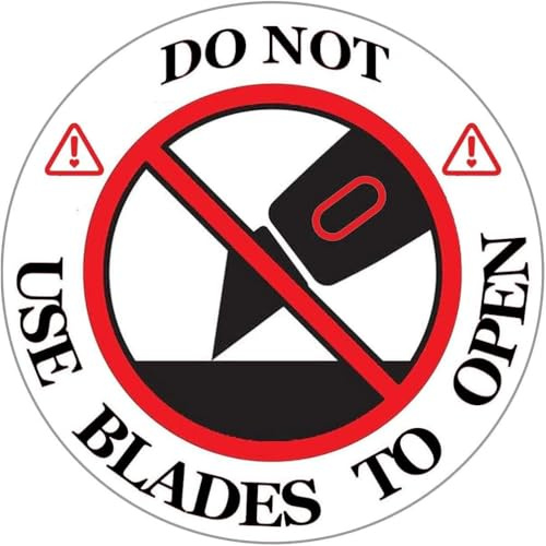 300 Pcs DO NOT USE Blades to Open Warning LabelsStickers, 3 Round RedWhiteBlack Warning Sticker, for Shipping, Handling, Packing, and Moving