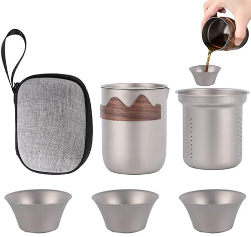 Generisch Vaisselle à thé en titane pour camping, extérieur, Kung Fu avec tasse à thé, pour randonneurs, camping, pique-nique, jardin, pêche, festivals de musique en plein air, terrasse, bureau à
