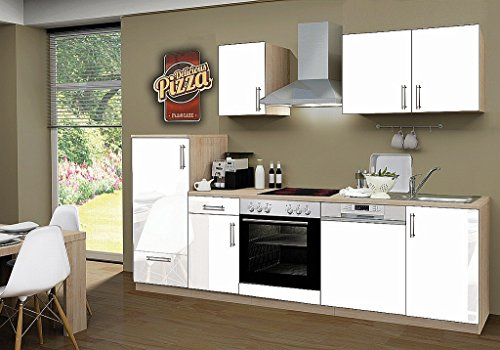 idealShopping GmbH Küchenblock ohne Elektrogeräte Premium 270 cm in weiß glänzend (Geschirrspüler geeignet)