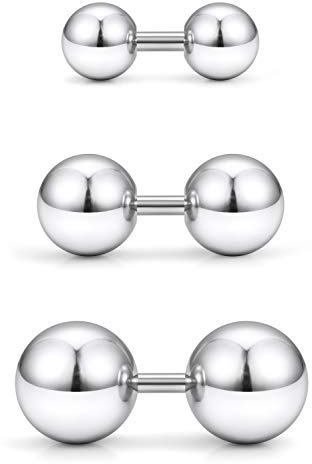 Yaalozei 12G Big Piercing Balls PA Ring Piercing Jewelry 316L Surgical Stainless Steel Externally Threaded Straight bar Barbell Tragus Helix Ring Cartilage Lobe Earring piercing Jewelry Women Men 6mm