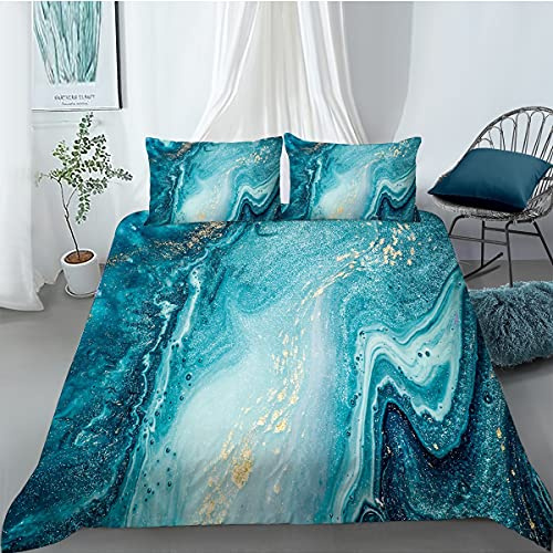 HOMHOMHA Marble Double Duvet Cover Set 200x200 cm - 2 Pillowcases 50x75 cm, Bedding | Wrinkle-Resistant & Easy Care Modern Quilt Cover （Teal Green Double）