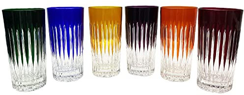 6 Aperitif Juice and Water Crystal Glasses - 6 couleurs Assortment - Roemer Service Concorde (35 cl) - Klein House - Company : Artisan du Cristal - Gift set - Stamp : Klein 54120 Baccarat France