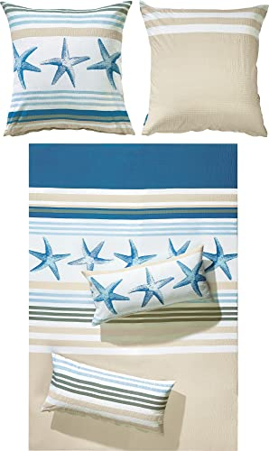 REDBEST Bettwäsche Seersucker blau-Natur Größe 1x 135x200 cm + 1x 40x80 cm