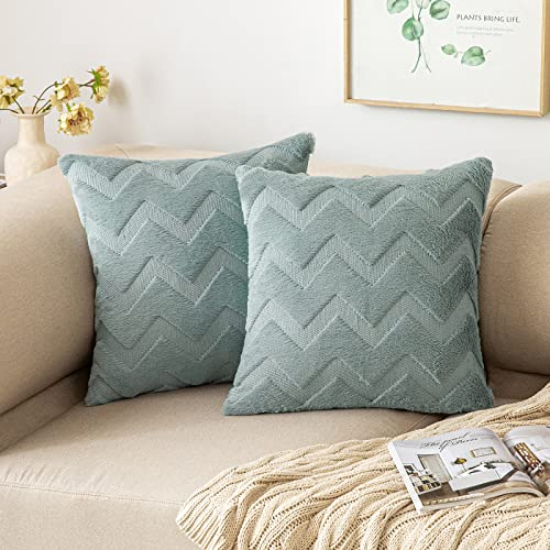 MIULEE 2er Set Wolle Kissenbezüge Dekokissen Polyester Sofakissen Weich issenbezug Couchkissen Zierkissenbezug mit Verstecktem Reißverschluss für Wohnzimmer Schlafzimmer Blau Grau 40x40 cm
