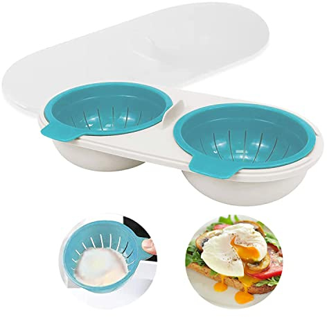 LANKOER Microwave Egg Poachers, Portable Egg Cooker for Microwave, 2 Cavity Silicone Egg Poacher Microwave Egg Cooker, Poached Egg Maker Egg Cooker Kitchen Cooking Gadget, Blue