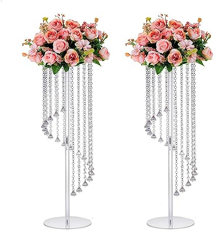 Clear Acrylic Tall Flower Vases -2 Pcs 31.5 Cylinder Pedestal Stands for The Table Centerpieces for Parties, Chandelier Crystals Decorative Flower Stand, Wedding, Celebration, Home Decoration