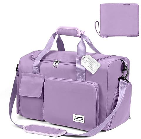 Flintronic Bolsa de Viaje, Bolsa de Viaje Ligera e Impermeable, Bolsa Grande de Fin de Semana, Bolsas de Hombro para Compras Deportivas en el Gimnasio (con 1 Etiqueta de Equipaje)-Púrpura
