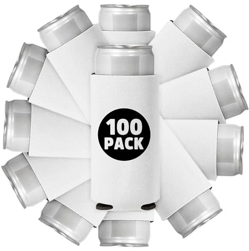 100 Pcs Blank Foam Collapsible Slim Can Coolers: Perfect for Sublimation, Screen Printing, or HTV - Ideal for Parties & Gifts (White)