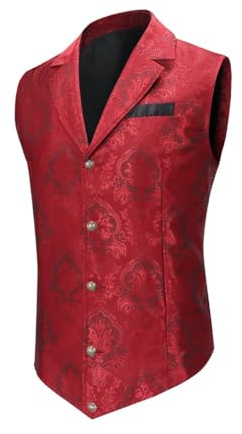 Allthemen Gilet da Abito per Uomo Gilet Formale Paisley per Feste Suit Vest Elegante Business Rosso XL