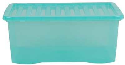 Wham Crystal 45 Liter Storage, Heavy Duty Plastic Storage Box With Lids Home Office Stackable Nestable, Large Storage Boxes With Lids 60 x 40 x 25 cm - Tint Spearmint