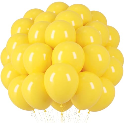 50 Globos Amarillos de Látex Natural Biodegradables, Fabricados en la UE, 12 (31cm), Óptimos para Helio y Aire, Ideales para Bodas, Cumpleaños y Bautizos