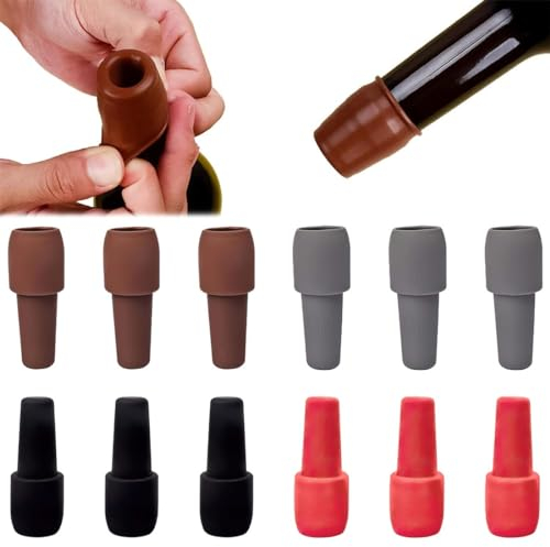 KOQAIIZ 12 pezzi Tappi per Vino, Riutilizzabile Tappi Bottiglie Vetro Tappo per Vino Tappi in Silicone per Bottiglie di Vino e Birra per Mantenere Vino Fresco