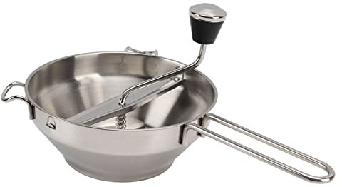 Gemüse- und Obstmühle aus Edelstahl, Benutzerfreundliche Knoblauch-Schlammpresse mit 3 Mahlplatten, Lebensmittelstampfer aus Edelstahl für Dicke Saucen, Rutschfester Griff für