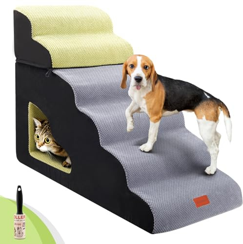 LOOBANI Dog Stairs for High Bed, 30 Inch Height 6 Steps Soft Foam Spliced Dog Steps for Bed, Non-Slip Sturdy Pet Stairs, Ramp for Small, Older Pets - Grey 6 Tiers