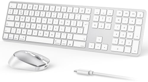 OMOTON Wireless Bluetooth Keyboard Mouse Rechargeable for Mac OS, Wireless Keyboard and mouse Set for MacBook Air/MacBook Pro/iMac, Multi-Device Ultra Slim, Quiet Typing, QWERTY UK Layout, Silver