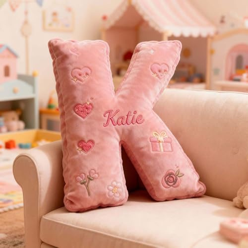 Drawelry Custom Pillow Personalized Letter-Shaped Pillows Custom Throw Pillows with Name and Letter Personalized 3D Pillow for Women Men (Floral Pattern)