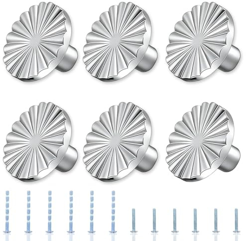 HECHKJ 6 Pièces Bouton de Tiroir, Argent Boutons de Meuble, Alliage de Zinc Poignée Placard, Diamètre 30 mm Boutons de Portes pour Placards, pour Cuisine, Salle de Bain ou Chambre