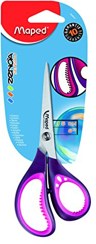 Maped Zenoa Fit Ciseaux avec Anneaux souples et Lamelles Amorties Anti-Douleur 15 cm - Pour Droitiers - Coloris Aléatoire