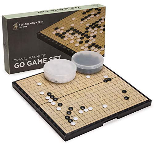 Yellow Mountain Imports Großes Magnetisches 19x19 Go-Spielset-Brett (37,1 Zentimeter) mit Einzelnen Konvexen Steinen - Tragbares und Reisefertiges Set