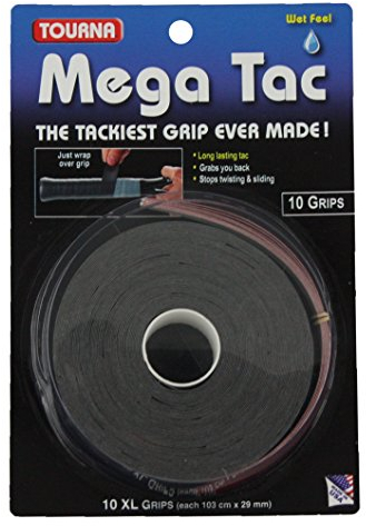 Unique Tourna Mega Tac Tennis Racket Tacky Replacement XL Grip - Black, 10-Pack
