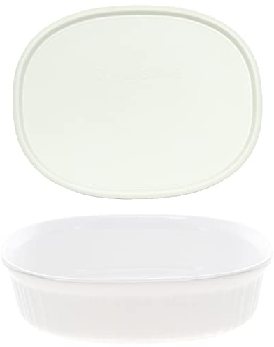Corningware French White 1.5 Quart Oval Casserole Bundle: 1.5 Oval with Plastic Lid