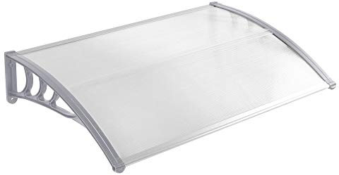 LZQ Auvent de Porte, Auvent fenêtre, Auvent Marquise, Marquise de Porte d'entrée en Polycarbonate Transparent, Porte Résistante Toit Abri Protection Contre La Pluie et UV Gris 120 x 100cm