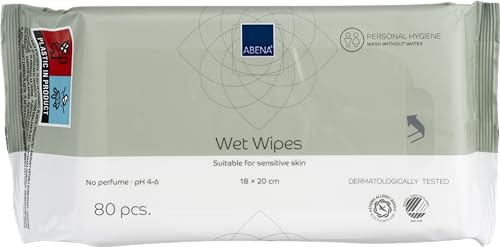 Abena Wet Wipes | Pack of 80 | Z-Fold Disposable | Fragrance & Colourant Free | Dermatologically Tested | Heavy Duty | Incontinence Wipes