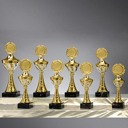 Henecka Pokal Serie Lexa, Gold-weiß, mit Wunschgravur und auswählbarem Sport-Emblem, Größe 26,8 cm