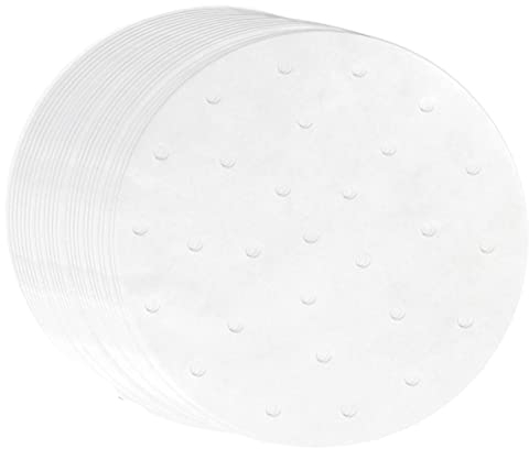 100 Blatt Dampfgarer Papier, 8 Inch Luftfritteuse Papier, Bambus Dampfpapier Rund Dim Sum Papier, Antihaft Dampfgarer Blatt für Kuchenform, Backen, Toaster, Kochen (Weiß)