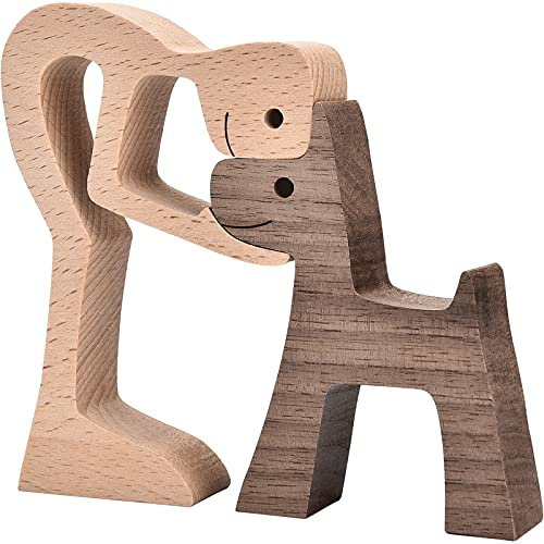 KINGNOW Accent Decor Men and Dog Figura Decorativa Wooden Gift Home Accents