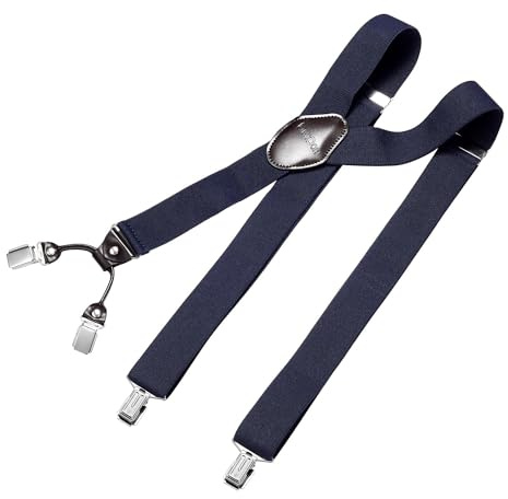 DonDon herr hängslen 3,5 cm breda 4 clips med brunt läder i Y-form elastiska och längdjusterbara