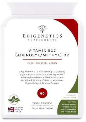 Vitamin B12 Adenosylcobalamin & Methylcobalamin DR | B12 Supplement 1000mcg (1mg) | 60 Vegan Friendly Capsules UK Made | 1 Capsule Daily (2 Month Supply)